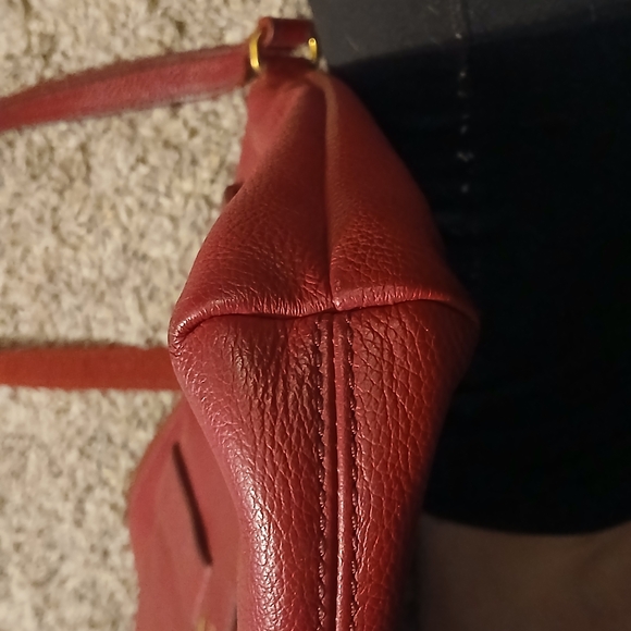 Fossil Red Leather Crossbody Bag Suede Flap Brass Hardware - Picture 8 of 10